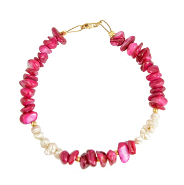 Γυναικείο βραχιόλι με μαργαριτάρια και πολύχρωμο κοχύλι