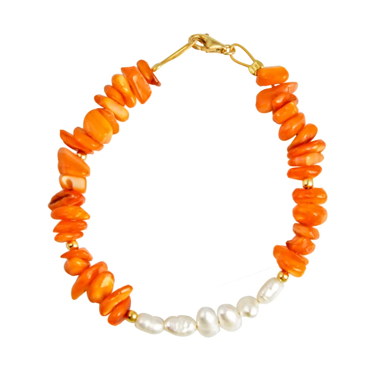 Γυναικείο βραχιόλι με μαργαριτάρια και πολύχρωμο κοχύλι