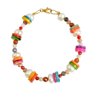 Γυναικείο βραχιόλι με μαργαριτάρια και πολύχρωμο κοχύλι