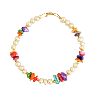 Γυναικείο βραχιόλι με μαργαριτάρια και πολύχρωμο κοχύλι