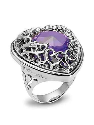 Δαχτυλίδι καρδιά με μωβ πέτρα ζιργκόν