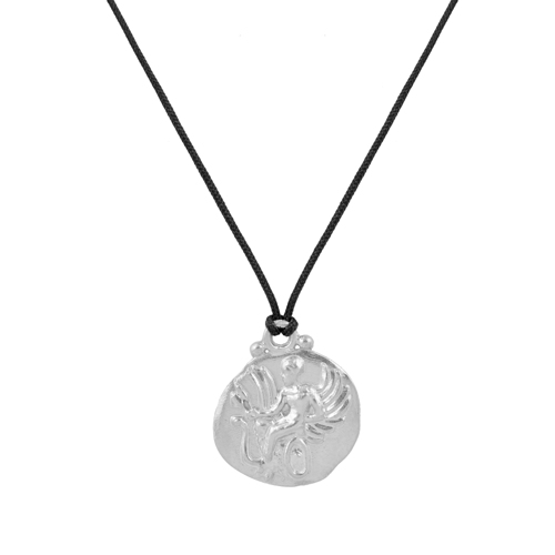 Κολιέ ασημένιο διπλής όψης με μαύρο κορδόνι