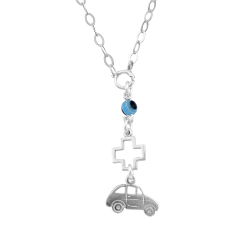 Μενταγιόν φυλαχτό με σταυρό. ματάκι και αυτοκίνητο