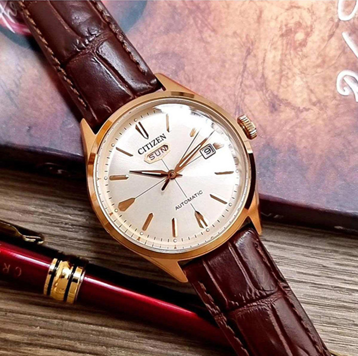 Roloi Citizen NH8393-05A Mechanical Automatic 50m me dermatino kafe louri
