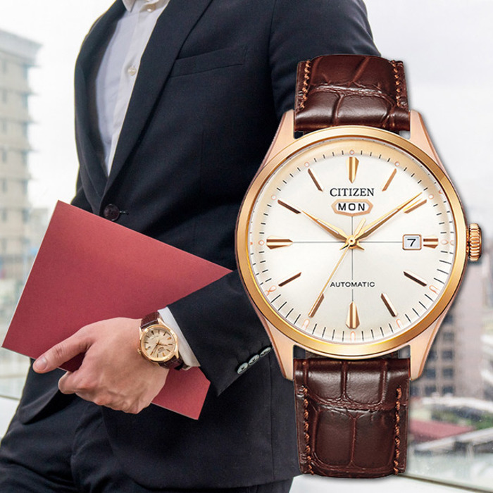Roloi Citizen NH8393-05A Mechanical Automatic 50m me dermatino kafe louri