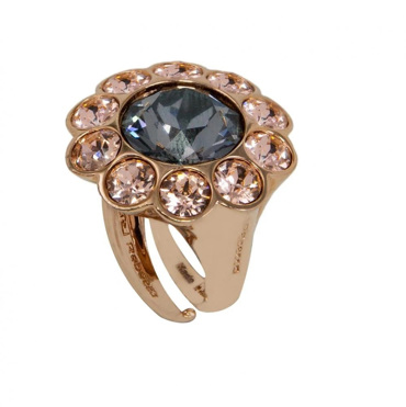 Δαχτυλίδι ροζέτα ρυθμιζόμενο με σομόν και london blue πέτρες ζιργκόν