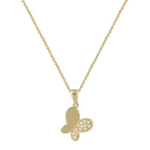 Μενταγιόν με καδένα  πεταλούδα σε κίτρινο χρυσό Κ14 με πέτρες
