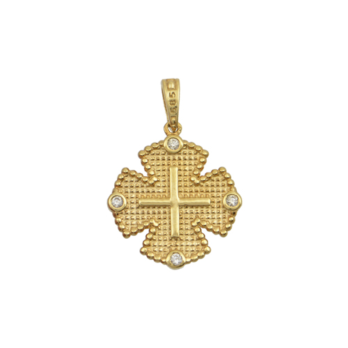 Κωνσταντινάτο σταυρός σε κίτρινο χρυσό Κ14 με ζιργκόν