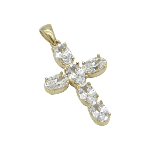 Σταυρός διπλής όψης σε κίτρινο χρυσό Κ14 με ζιργκόν