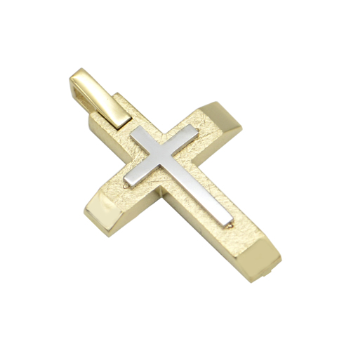 Σταυρός ματ δίχρωμος με λευκό σταυρό στο κέντρο σε χρυσό Κ14