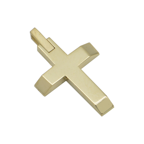 Σταυρός σε κίτρινο χρυσό Κ14 με ματ κρίκος