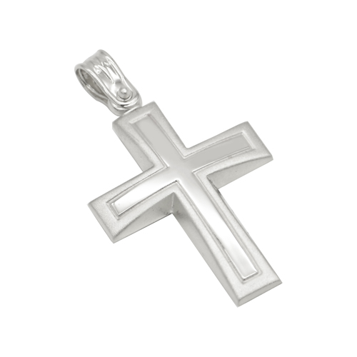 Σταυρός μάτ σε λευκό χρυσό Κ14 με λουστρέ σταυρό στο κέντρο