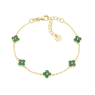 Βραχιόλι απο επιχρυσωμένο ασήμι με μοτιφ σταυρουδάκια με πράσινες πέτρες
