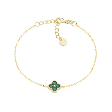 Βραχιόλι απο επιχρυσωμένο ασήμι με μοτιφ σταυρουδάκι με πράσινες πέτρες