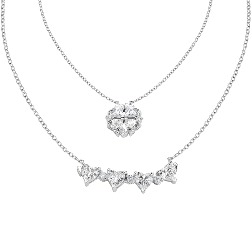 Κολιέ με πέτρες καρδιά ασημένιο ανοιγόμενο με λευκές πέτρες