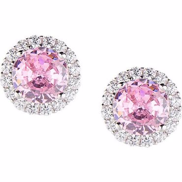 Σκουλαρίκια ροζέτα με ροζ κεντρο και περιμετρικά λευκές πέτρες απο ασήμι