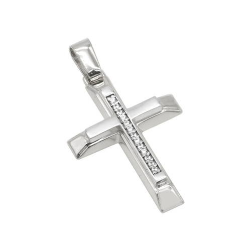 Σταυρός λουστρέ με  ζιργκόν σε λευκό χρυσό Κ14